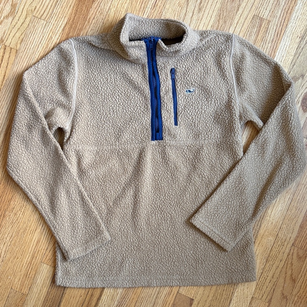 Vineyard Vines 10-12 Boys Beige Quarter-Zip Zip-Up Sweater